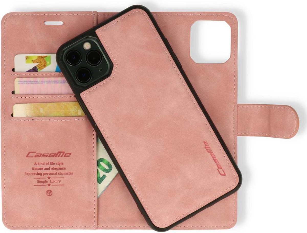 iPhone 13 Mini Bookcase hoesje - CaseMe - Effen Roze - Kunstleer