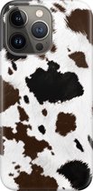 Apple iPhone 13 Pro Telefoonhoesje - Premium Hardcase Hoesje - Dun en stevig plastic - Met Dierenprint - Koeien Patroon - Donkerbruin