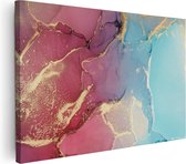 Artaza Canvas Schilderij Abstracte Kunst van Marmer - Roze met Blauw - 120x80 - Groot - Foto Op Canvas - Wanddecoratie Woonkamer