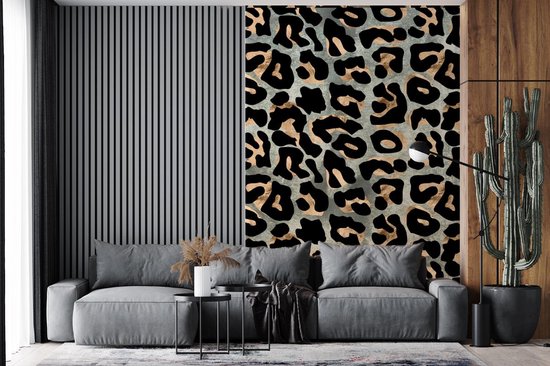 Papier peint - Papier peint photo murale Imprimé panthère - Zwart - Grijs - Largeur 145 cm x hauteur 220 cm