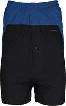 SCHIESSER Cotton Essentials boxershorts wijd (2-pack) - tricot - zwart en blauw fijn gestreept - Maat: L