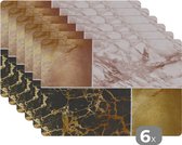 Placemat - Placemats kunststof - Marmer - Roségoud - Collage - 45x30 cm - 6 stuks - Hittebestendig - Anti-Slip - Onderlegger - Afneembaar