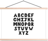 Posterhanger incl. Poster - Schoolplaat - Illustratie alfabet in zwarte letters - 150x100 cm - Blanke latten