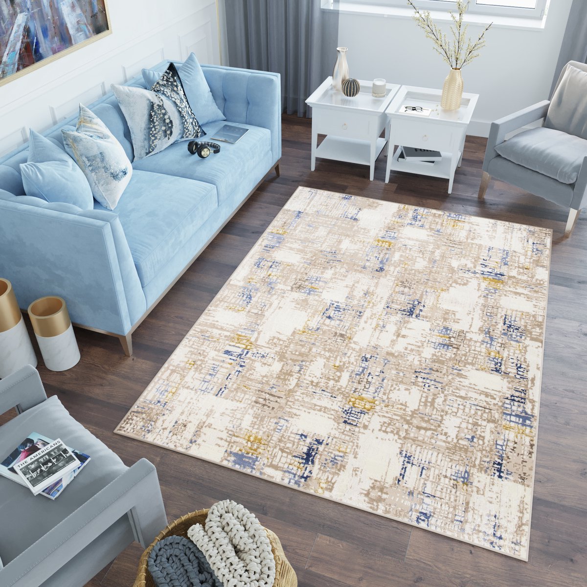 Tapiso Asthane Vloerkleed Beige Blauw Woonkamer Slaapkamer Tapijt Maat - 120x170 Beige Bruin Blauw3