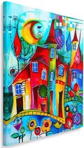 Trend24 - Canvas Schilderij - Kleurrijke Stad 'S Nachts - Schilderijen - Voor Jongeren - 70x100x2 cm - Meerkleurig