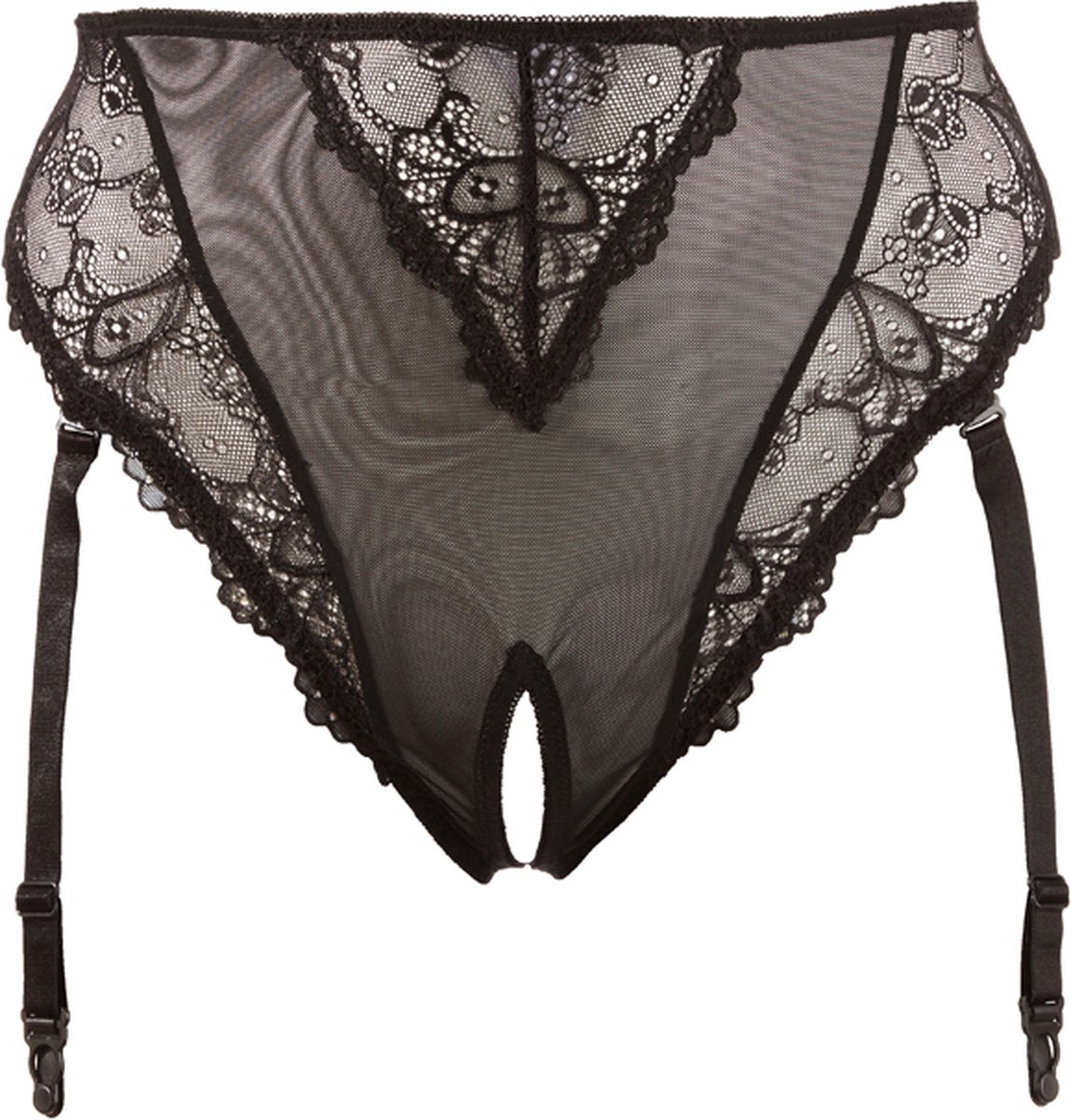 Goedkoopste Cottelli Plus Size – Jarretel Slip met Kanten Inleg en Erotisch Ondertoon – Maat XL - Zwart