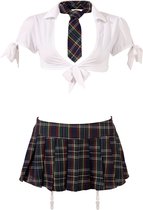Cottelli Collection – Stout School Meisje Set met Rok en Top voor Ondeugende Meiden – Maat XS – Wit