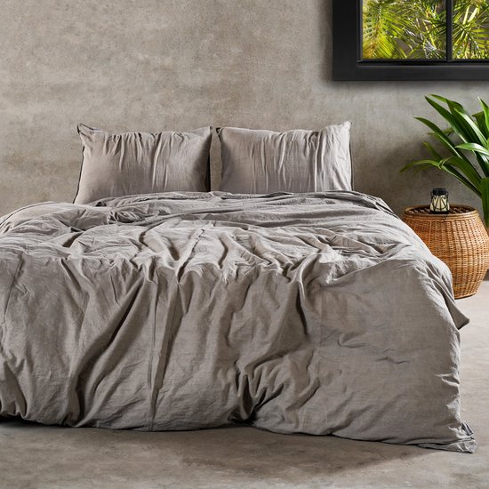 Charm & Co Stonewashed Bruin - Dekbedovertrek - Eenpersoons - 140 x 200/220 - Bruin