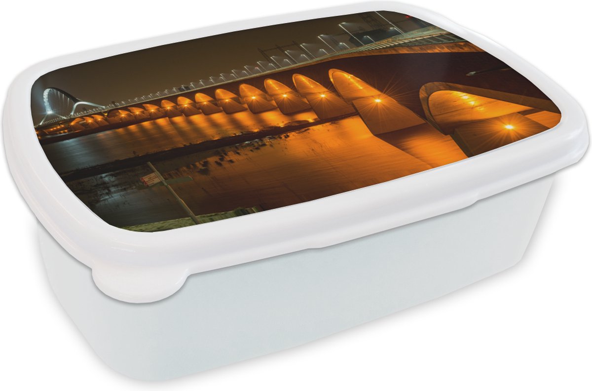 Broodtrommel Wit - Lunchbox - Brooddoos - Licht - Brug - Nijmegen - 18x12x6 cm - Volwassenen