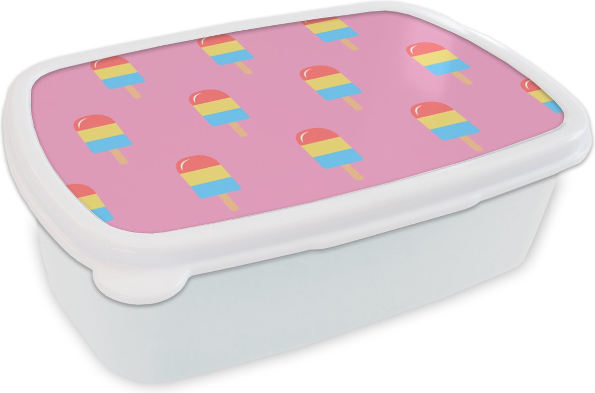 Broodtrommel Wit - Lunchbox - Brooddoos - IJs - Patronen - Roze - 18x12x6 cm - Volwassenen