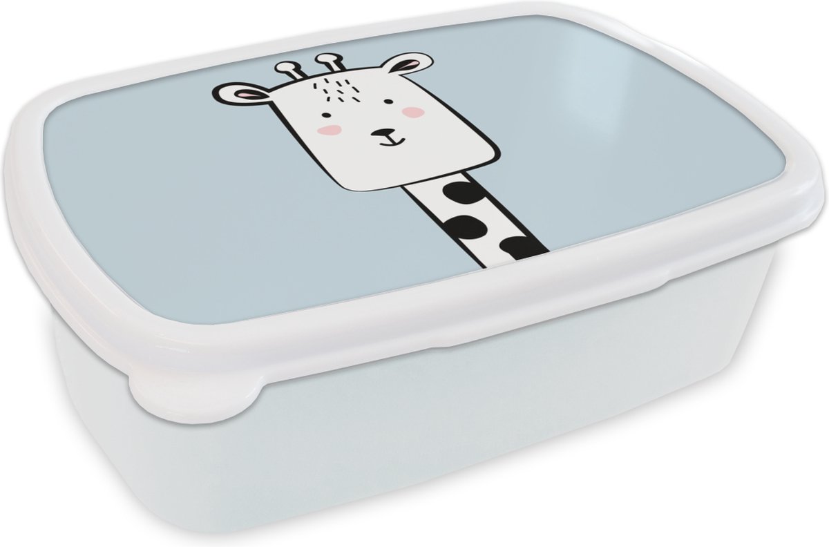 Broodtrommel Wit - Lunchbox - Brooddoos - Giraf - Dieren - Pastel - 18x12x6 cm - Volwassenen