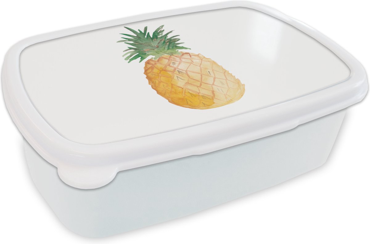 Broodtrommel Wit - Lunchbox - Brooddoos - Ananas - Fruit - Wit - 18x12x6 cm - Volwassenen