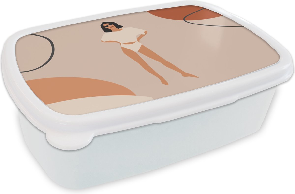 Broodtrommel Wit - Lunchbox - Brooddoos - Zomer - Vrouw - Minimalisme - 18x12x6 cm - Volwassenen