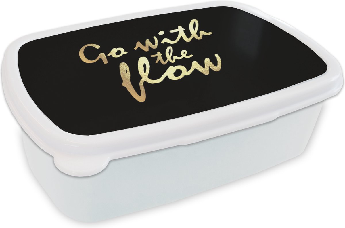 Broodtrommel Wit - Lunchbox - Brooddoos - Quotes - Relax - Goud - Zwart - 18x12x6 cm - Volwassenen