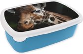 Broodtrommel Blauw - Lunchbox - Brooddoos - Giraffe - Dier - Zwart - 18x12x6 cm - Kinderen - Jongen