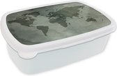 Bread Bin Wit - Lunch Box - Bread Box - Wereldkaart - Aquarelle - Grijs - 18x12x6 cm - Adultes