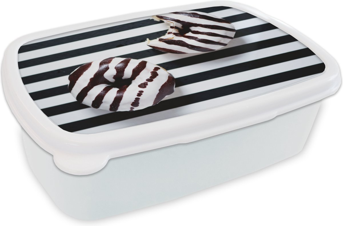 Broodtrommel Wit - Lunchbox - Brooddoos - Gestreepte donuts - 18x12x6 cm - Volwassenen