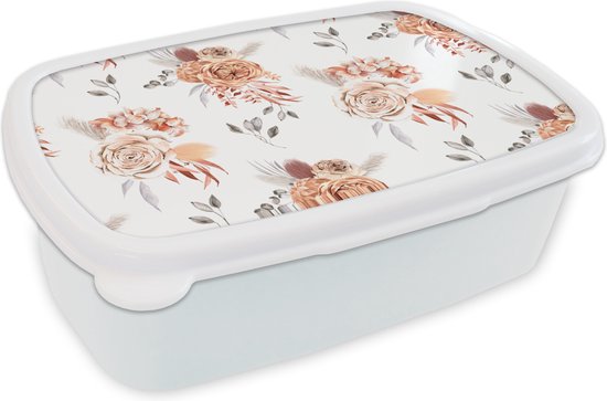 Boîte à pain Wit - Boîte à lunch - Boîte à lunch - Fleurs - Feuilles - Bohème - Wit - 18x12x6 cm - Adultes - Cadeau Sinterklaas - Distribution de cadeaux pour enfants - Cadeaux chaussures Sinterklaas