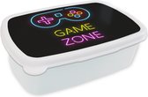 Broodtrommel Wit - Lunchbox Controller - Game - Neon - Zwart - Quotes - Game zone - Brooddoos 18x12x6 cm - Brood lunch box - Broodtrommels voor kinderen en volwassenen