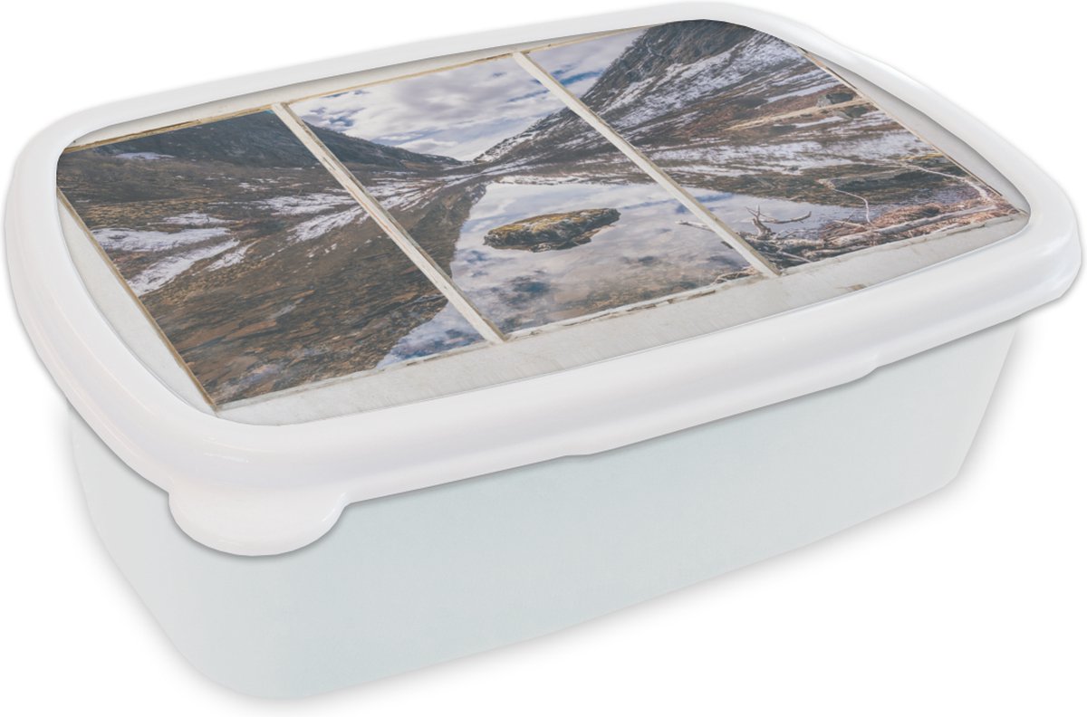 Broodtrommel Wit - Lunchbox - Brooddoos - Doorkijk - Berg - Water - 18x12x6 cm - Volwassenen