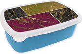 Broodtrommel Blauw - Lunchbox - Brooddoos - Marmer - Goud - Luxe - 18x12x6 cm - Kinderen - Jongen