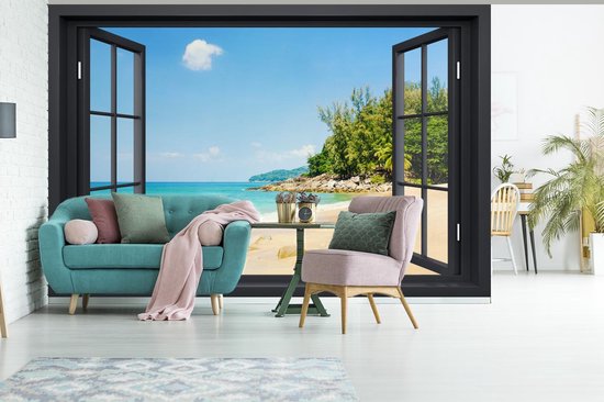 Papier peint - Papier peint photo peint Transparent - Plage - Zwart - Largeur 330 cm x hauteur 220 cm