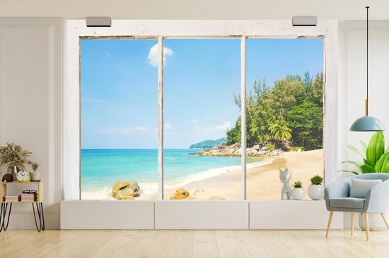 Papier peint - Papier peint photo murale Transparente - Plage - Mer - Largeur 450 cm x hauteur 300 cm