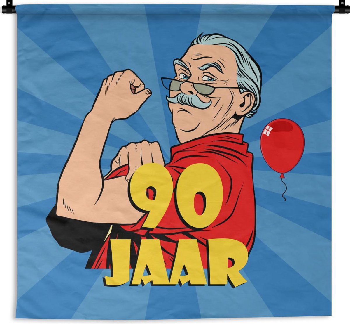 Wandkleed - Wanddoek - Man - Jubileum - 90 Jaar - 180x180 cm - Wandtapijt