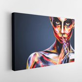 Portret van het heldere mooie meisje met kunst kleurrijke make-up en bodyart - Modern Art Canvas - Horizontaal - 552938803 - 80*60 Horizontal