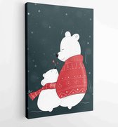 Handgetekende illustratie van twee ijsberen die elkaar omhelzen met kerst- en winterkleren - Moderne schilderijen - Verticaal - 1817168144 - 40-30 Vertical