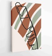 Botanische muur kunst vector set. Earth tone boho gebladerte lijntekeningen tekenen met abstracte vorm. 3 - Moderne schilderijen – Verticaal – 1873829602 - 115*75 Vertical