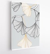 Ginkgo bladeren dekking ontwerp achtergrond vector. Luxe Floral art deco. Gouden natuurlijke muurkunst en patroonontwerp 4 - Moderne schilderijen – Verticaal – 1813369858 - 50*40 V