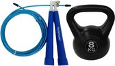 Tunturi - Fitness Set - Springtouw Blauw - Kettlebell 8 kg