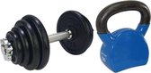 Tunturi - Fitness Set - Halterset 15 kg incl 1 Dumbbellstang - Kettlebell 12 kg