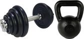 Tunturi - Fitness Set - Halterset 15 kg incl 1 Dumbbellstang - Kettlebell 16 kg