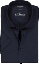 OLYMP Luxor 24/Seven modern fit overhemd - korte mouw - marine blauw tricot - Strijkvriendelijk - Boordmaat: 38