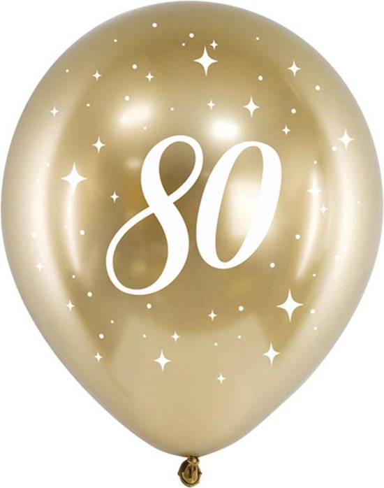 Glossy ballonnen gold 80 jaar (6 stuks)