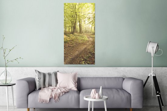Décoration murale Métal - Peinture Aluminium Industriel - Forêt - Chemin - Lever de soleil - 80x160 cm - Dibond - Photo sur aluminium - Décoration murale industrielle - Pour le salon/chambre