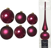 Groot pakket glazen kerstballen framboos roze glans/mat 50x stuks - 4-6-8 cm incl piek mat 26 cm