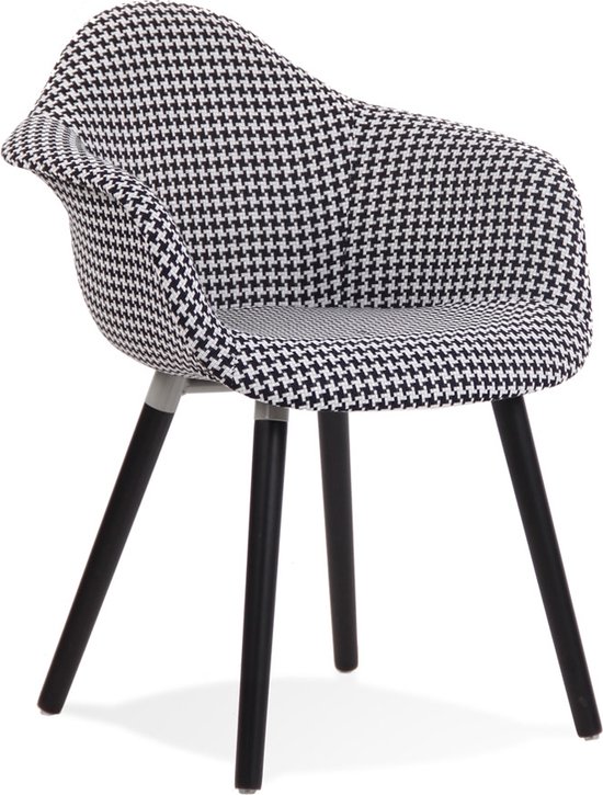 Chaise design Alterego en Tissus 'LARA' avec accoudoirs et imprimé pied-de-poule noir et blanc