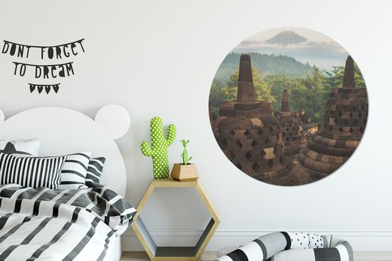 WallCircle - Wall Circle - Wall Circle - Vue fantastique sur la jungle depuis le Borobudur - Aluminium - Dibond - 120x120 cm - Intérieur et Extérieur XXL