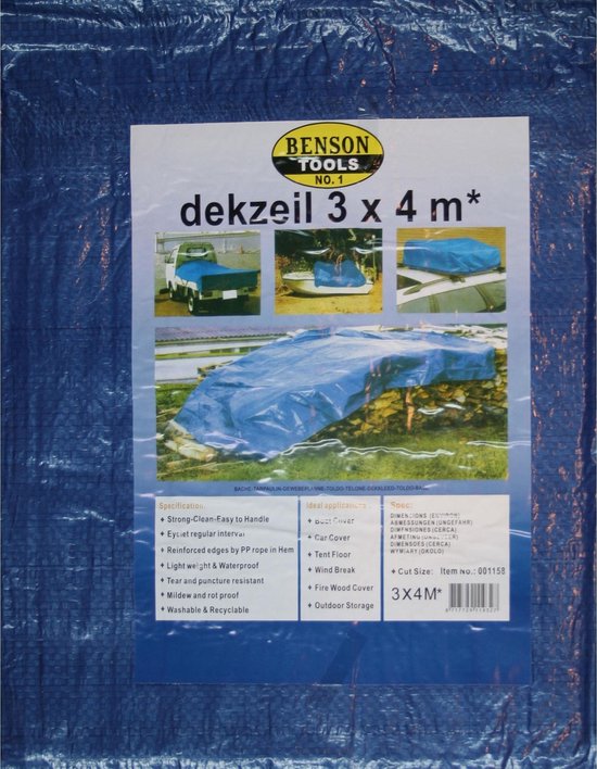 Foto: Benson afdekzeil polyethyleen waterdicht 3 x 4 meter blauw