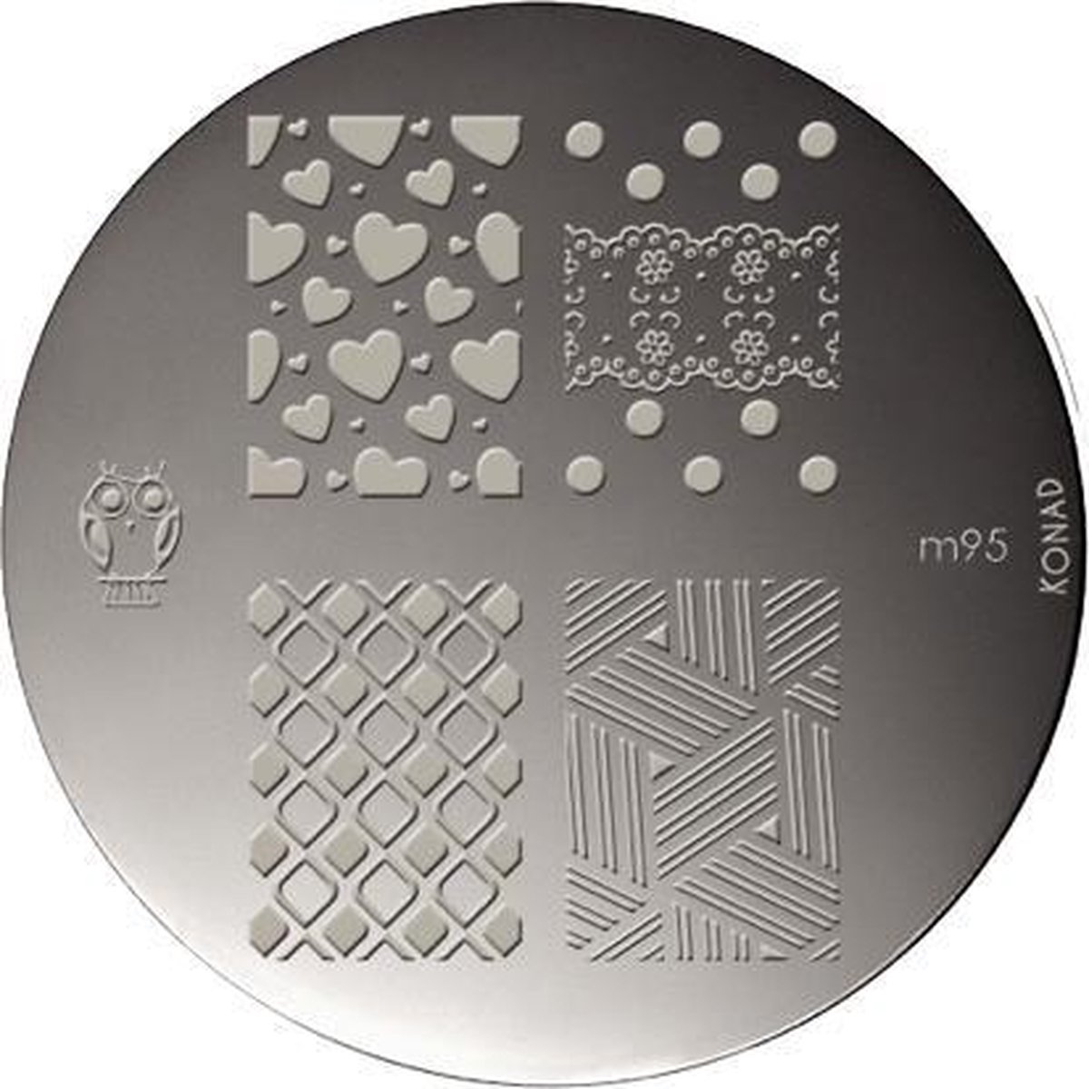 Goedkoopste KONAD nagel sjablonen M95 (hartjes - Valentijn, uil enz.) met 5 nagel figuurtjes.