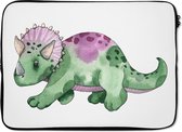 Laptophoes 14 inch - Dinosaurus - Kinderkamer - Groen - Jongens - Meisjes - Kinderen - Laptop sleeve - Binnenmaat 34x23,5 cm - Zwarte achterkant