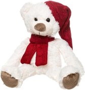 Teddybeer met lange muts en sjaal