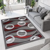 Tapiso Bali PP Vloerkleed Grijs Rood Cirkels Woonkamer Slaapkamer Tapijt Maat- 80x150