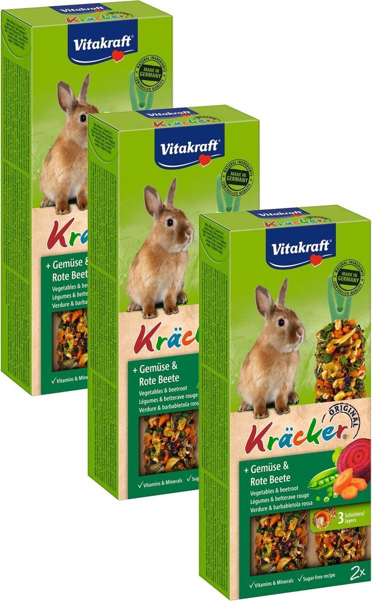 Vitakraft Konijn Kracker - Konijnensnack - 3 x Groente - Vitakraft