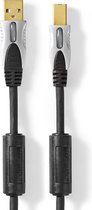 USB-Kabel | USB 2.0 | USB-A Male | USB-B Male | 480 Mbps | Verguld | 5.00 m | Rond | PVC | Antraciet | Doos