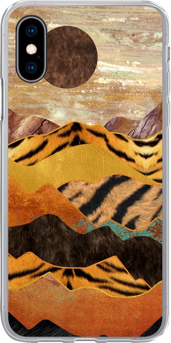 Telefoonhoesje Geschikt voor iPhone X hoesje - Tijgerprint - Marmer print - Goud - Siliconen Telefoonhoesje Telefoonhoesje