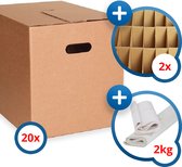 Verhuisdozen - Standaard - 20 stuks - 2kg papier - 2 vakverdeling - 58 liter - Klikklak® - autolock/zelfsluitend